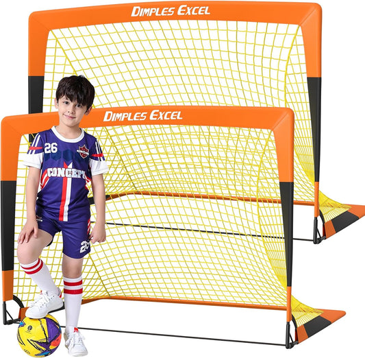 Dimples Excel Soccer Goals Kids Soccer Net for Backyard 2 Set,7x5 FT, 5x3.6 FT, 4x3 FT, 3x2.2 FT