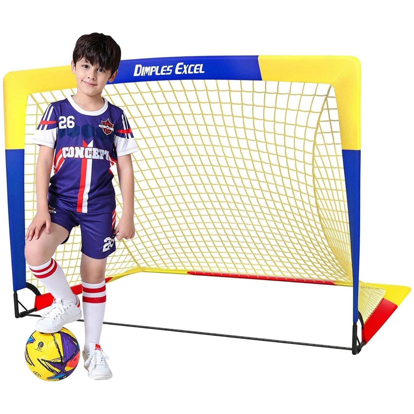 Dimples Excel Soccer Goals Kids Soccer Net for Backyard 7x5 FT, 5x3.6 FT, 4x3 FT, 3x2.2 FT