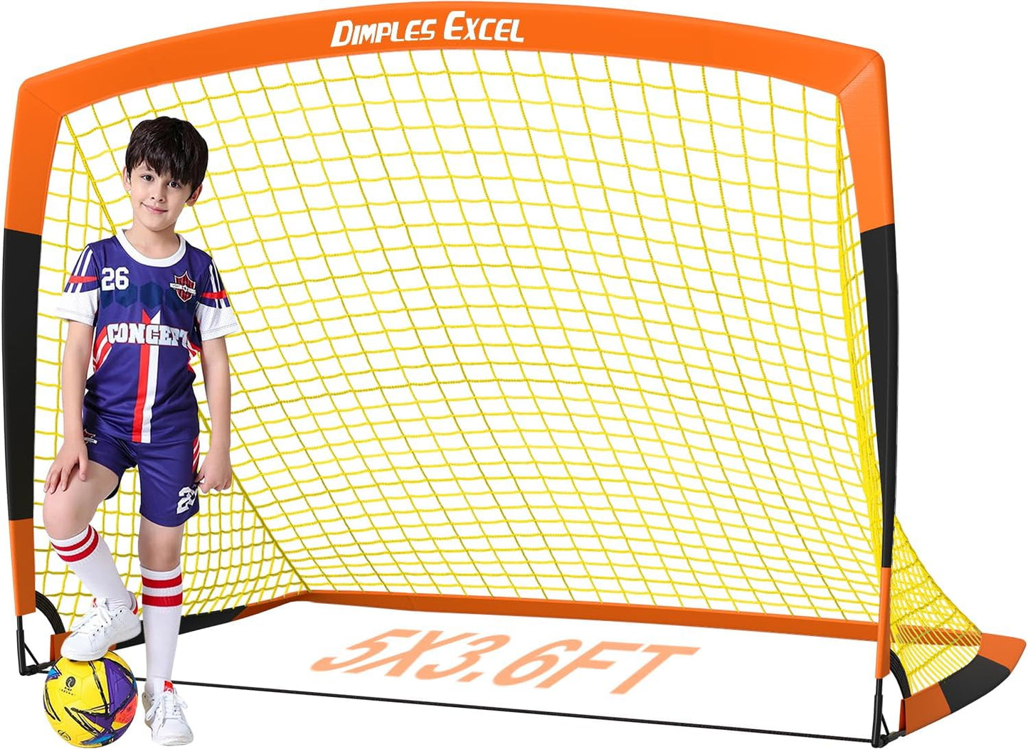 Dimples Excel Soccer Goals Kids Soccer Net for Backyard 1 pack,7x5 FT, 5x3.6 FT, 4x3 FT, 3x2.2 FT